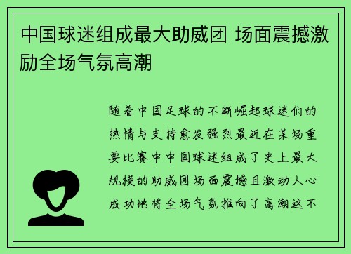 中国球迷组成最大助威团 场面震撼激励全场气氛高潮 中国球迷组成最大助威团 场面震撼激励全场气氛高潮