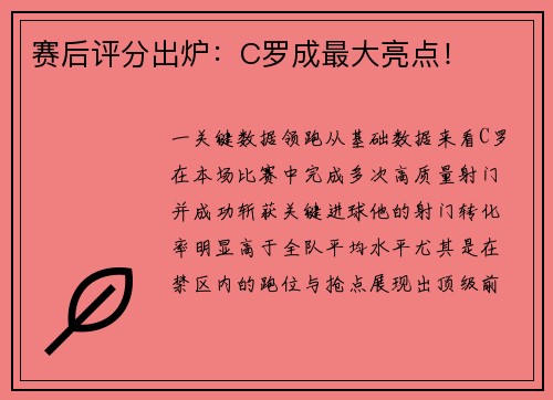 赛后评分出炉：C罗成最大亮点！